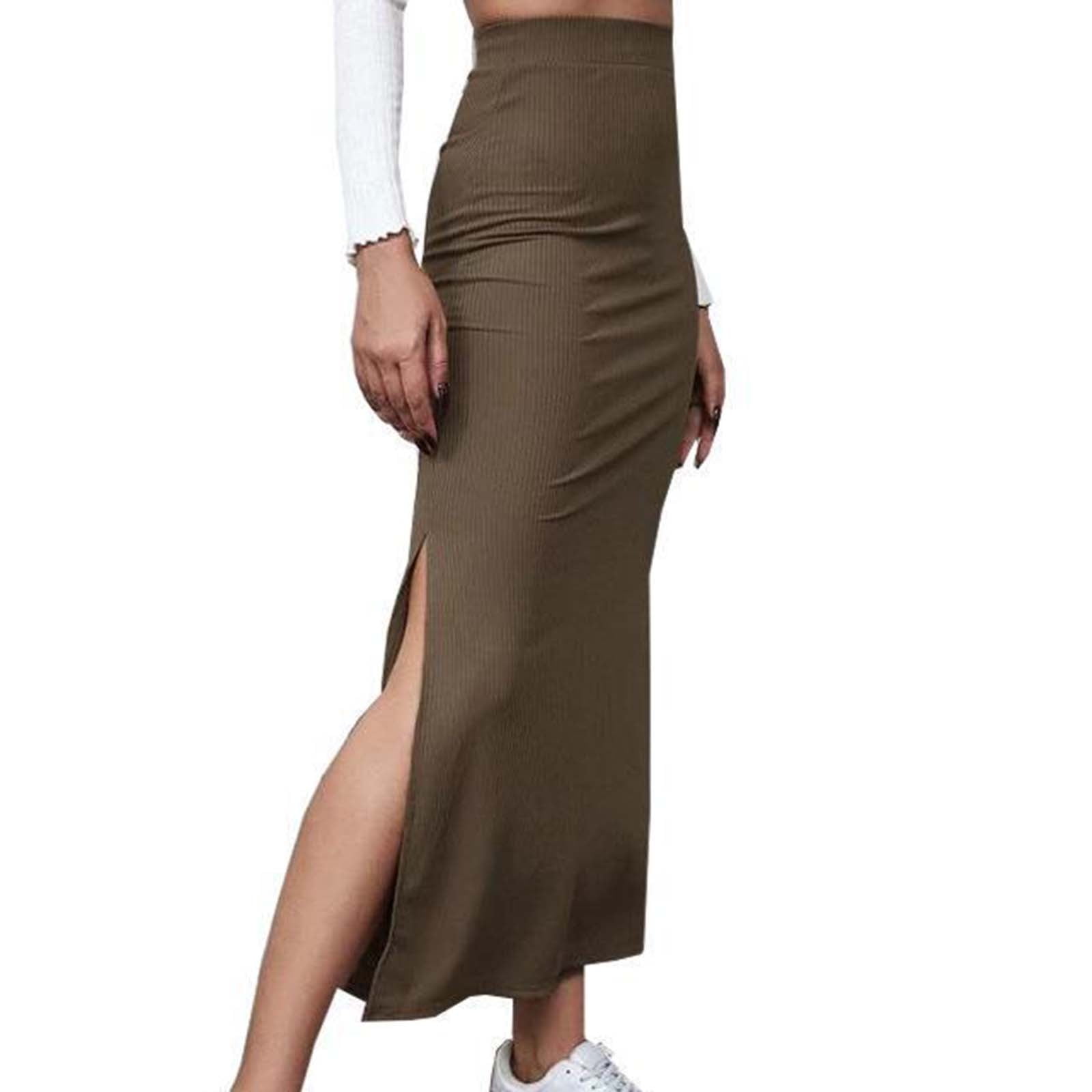 Neophil 2023 Winter Gray Thick Wool Midi Pencil Skirts Women Casual Slim  High Waist With Belt